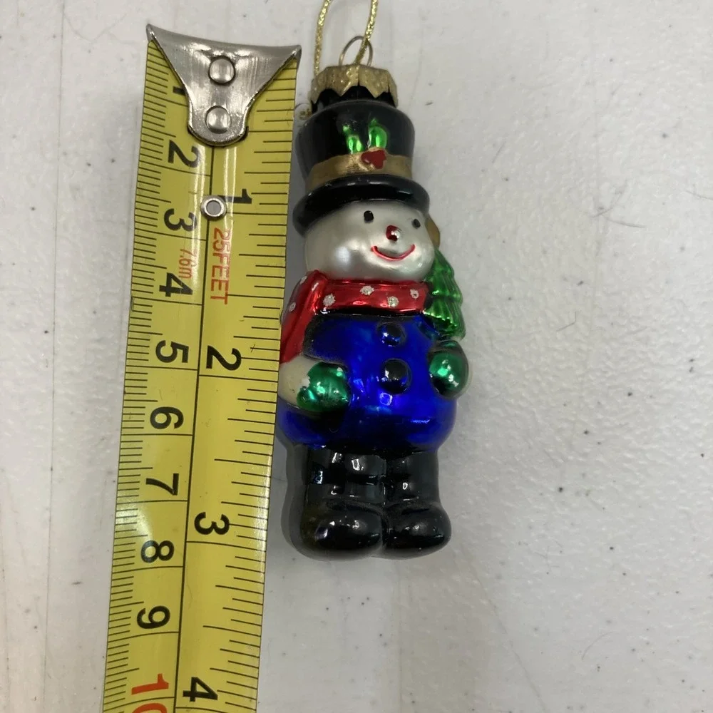 2 Vintage‎ Frosted Glass Blown Snowman Ornaments Peppermint Candy & Snowman 